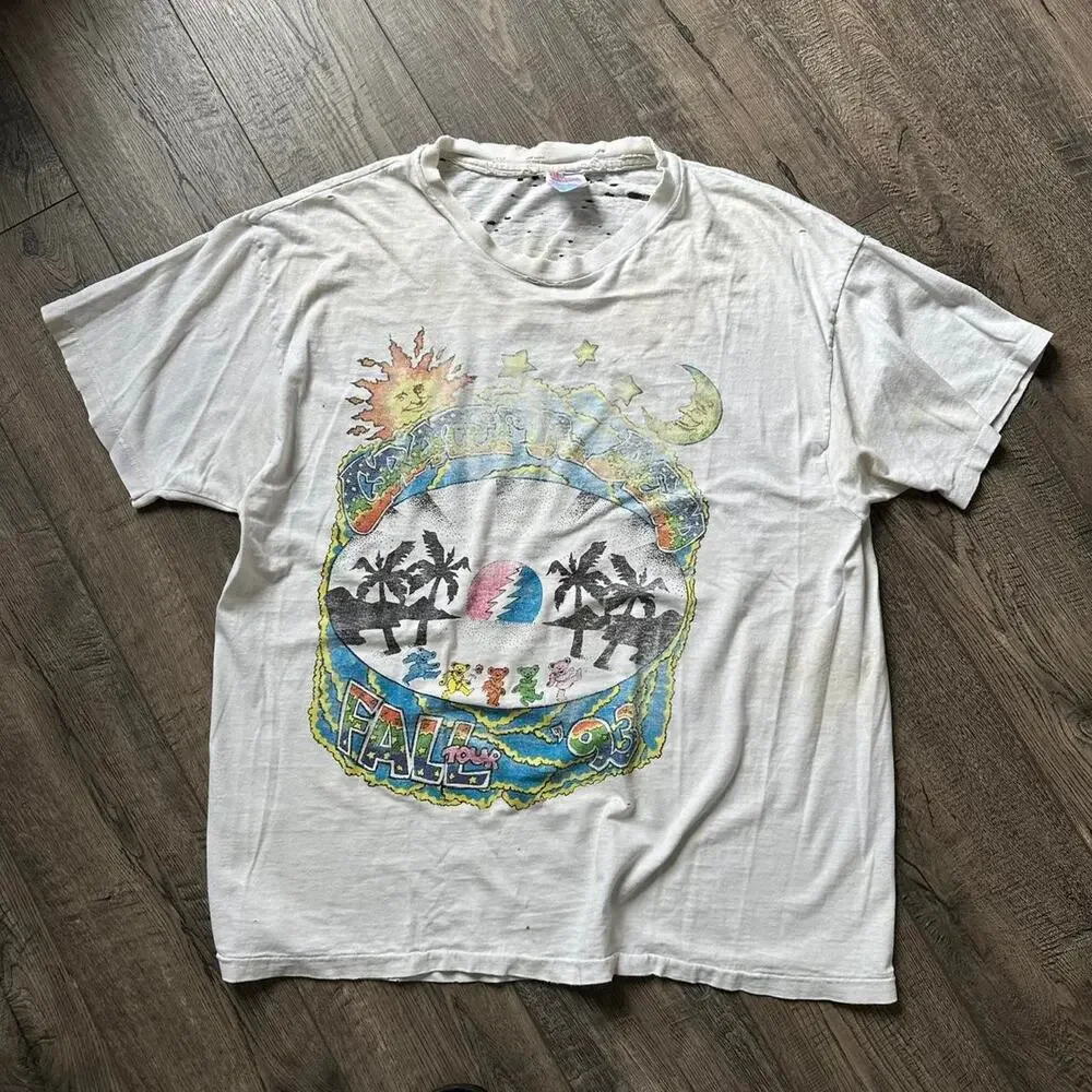 Vintage 90s 1993 Fall Tour Grateful Dead Thrashed White Band Tee - Picture 4 of 8